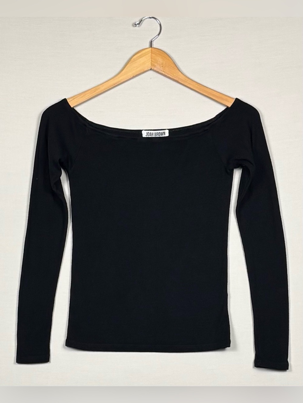 Joah Brown Black Ribbed Off Shoulder Long Sleeve Fitted Top S/M